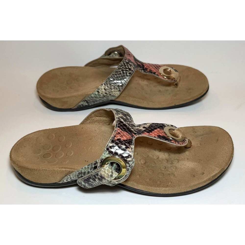 Vionic Lana Snake Print Leather Orthotic Thong Sandals Women’s 6 EU 37